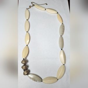 Vintage Liz Claiborne Cream Faux Bone Lucite Gold Filigree Bead Necklace